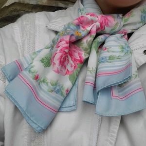 Vintage Avon Scarf 1989 Striped Rose Floral Square